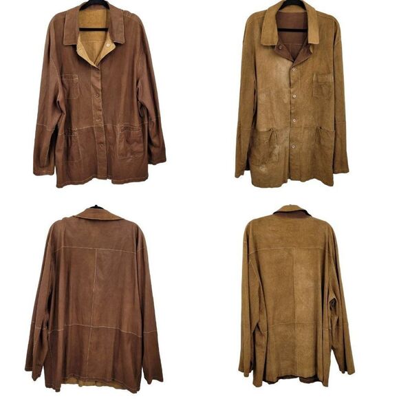 Mens Vintage 70's Jacket Leather Lightweight Reversible Western Rodeo Brown 3XT - Picture 1 of 17